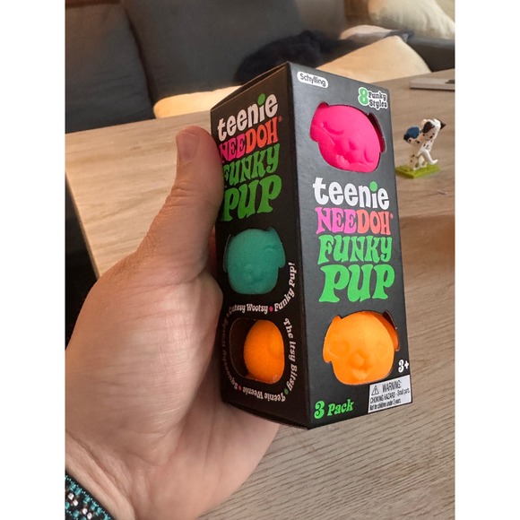 Teenie NeeDoh Funky Pup 3 Pack Squishy Stress Toy Neon Pink Orange Teal - Picture 2 of 2